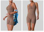 Cross Back V-neck Short Yoga Jumpsuit Women Quick Drying Solid Sleeveless Sports One Piece Suit Outdoor Recreation Bodysuits