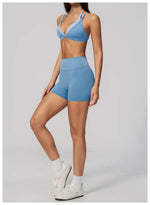 Women 2PCS Yoga Suit Double Strap Shockproof Sports Bra High Waist Tigh Short Fitness Suit Gym Running Leggings Tracksuits