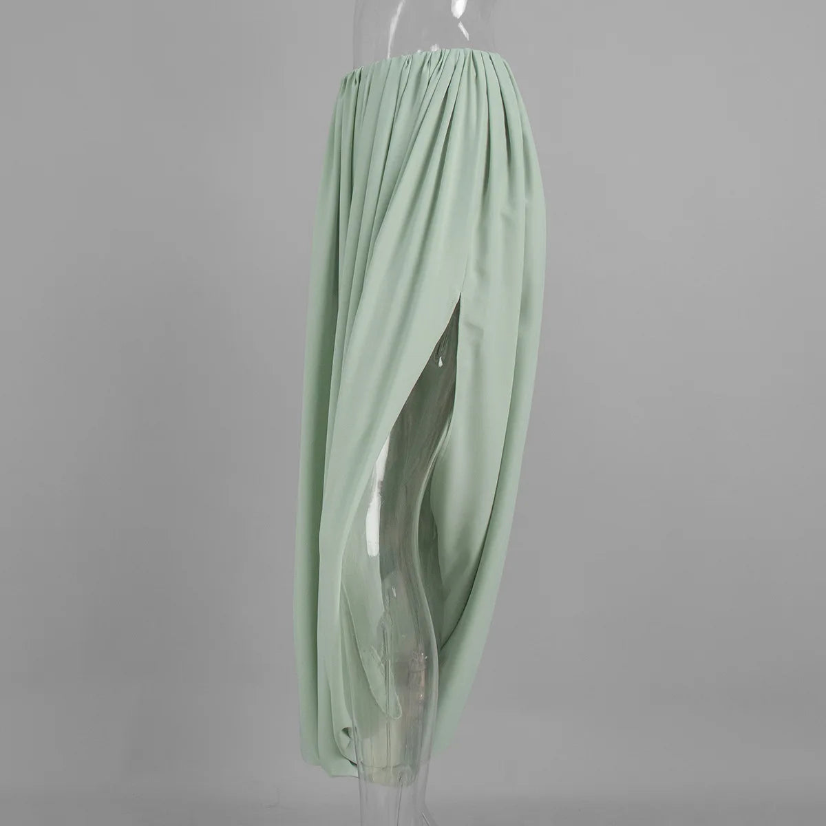 FDYOUI Elegant Solid Color Pleated Skirts for Women 2026 Chic High Slit Long Skirt High Street Office Lady Vacation Party Dress