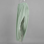 FDYOUI Elegant Solid Color Pleated Skirts for Women 2026 Chic High Slit Long Skirt High Street Office Lady Vacation Party Dress