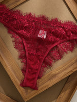 Ladies' Basic Style Thin Lace Bra And Panty Set Seamless Single Layer Eyelet Underwear Comfortable Intimate Apparel