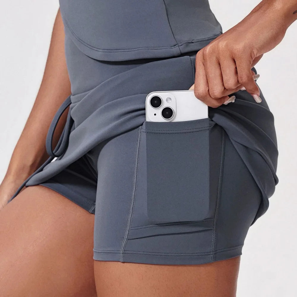 Tennis Suit Set Yoga Set Casual Outdoor Bra Golf Short Skirt Anti-light Running Pocket Fitness Suit Breathable Sports Tank Top