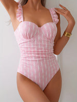 Vintage Ruffles Strap One Piece Swimsuit 2025 Women Pink Mesh Contrast Underwire Slim Tummy Control Swimwear Beach Bathing Suit