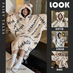 Thicken Flannel Cartoon Female Long Robe Hooded Nightgown Autumn Winter Sleepwear Home Clothes Loose Coral Fleece Warm Nightwear