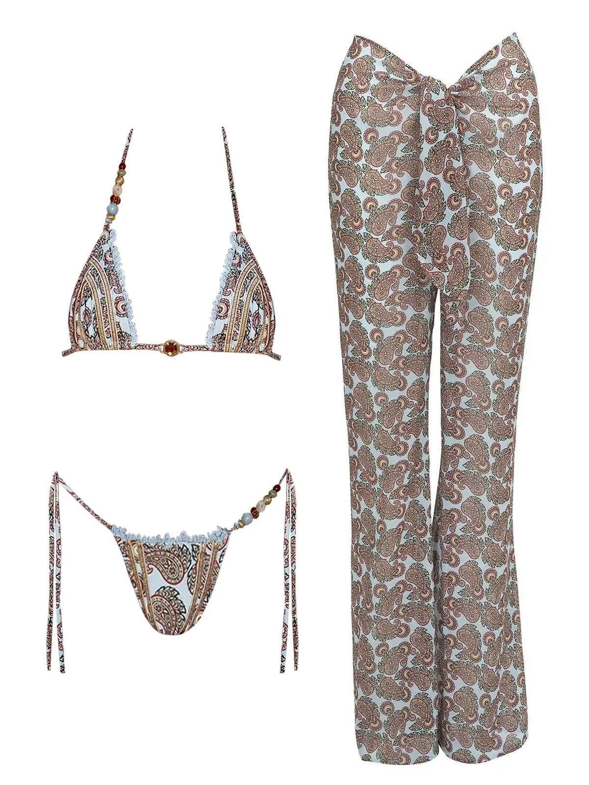 2026 Fashionable Boho Chic Bikini Set with Unique Paisley Design Perfect for Beach Wear and Pool Parties Summer Getaways