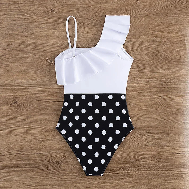 Polka Dot One Piece Swimsuit Ruffle One Shoulder Swimwear Women Swimsuit Bathing Suit Beachwear Monokini Female Swimming Suits