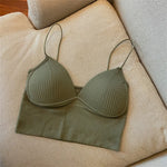 Women Tank Top With Built In Bras Fixed Cup Anti Glare Streetwear Crop Tops Female Seamless Underwear Padded Camisole Summer