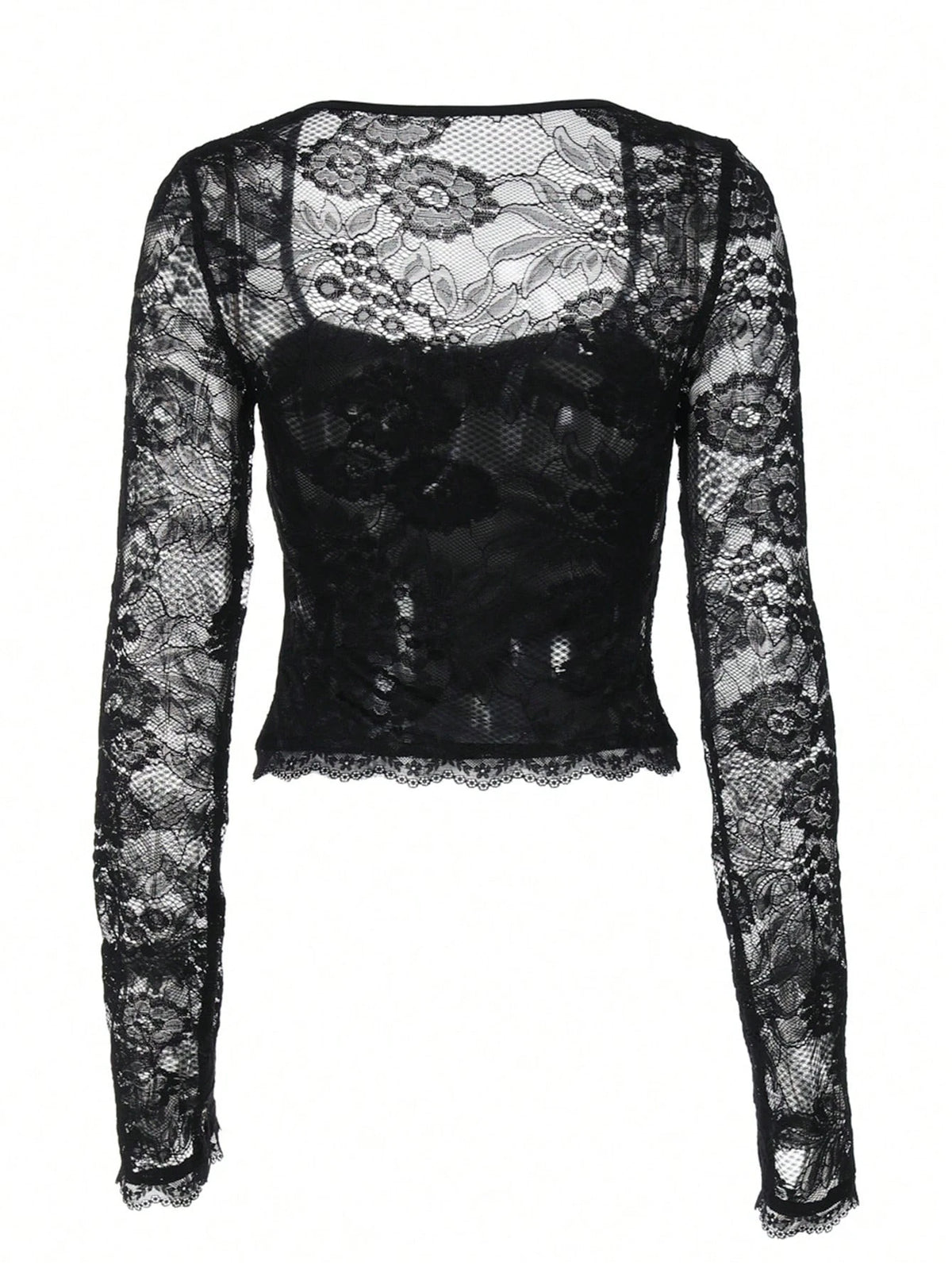 Women's Sexy Lace Patchwork Square Collar Flare Sleeve T-Shirt Elegant Slim Fit Long Sleeve Cropped Top Spring/Fall 2026