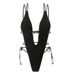 Deep V Neck Halter Wrinkled Female Swimwear One Piece Swimsuit Women Backless Monokini High Cut Bather Bathing Suit Swim Lady
