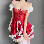 Maid Dress Cosplay Costumes Women Sexy Lingerie Perspective Erotic Underwear Sweet Uniform Skirt Maid Lace Outfit