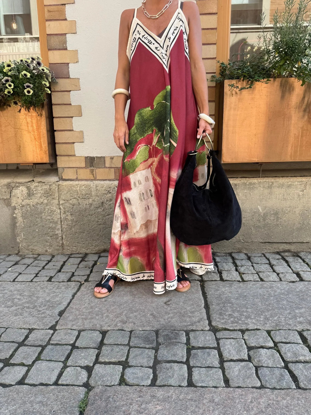 Casual Vacation Style Print Spaghetti Strap long Dresses Women Sexy V-neck Backless Loose Sleeveless Dress Female Summer New