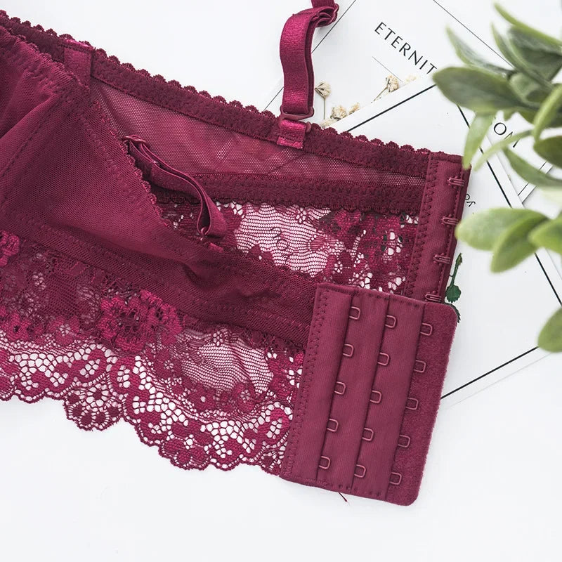 Europe Sexy Hollow Lace Embroidery Women Underwear French Thin Cup Push Up Bra Set Corset Lingerie Plus Size CD Bras and Panties