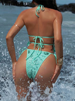 Glitter Sequin Printed Tankini Halter Bikini Women Swimwear Female Swimsuit Two-pieces Bikini set Bather Bathing Suit Swim V8067