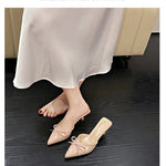 Patent Leather Bowknot Mule Slides Woman Pointed Toe Kitten Heel Pump Sandals LadiesBright Color Evening Party Dress Shoes