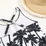 High Waist Swimwear Women 2025 New Two Pieces Swimsuit with Shorts Coconut Palm Print Tankini Set Summer Bathing Suit Trunks