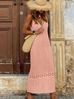 S - XL 2025 V Neck Hollow Out Crochet Knitted Tunic Beach Cover Up Long Cover-ups Beach Dress Beach Wear Beachwear Female Women