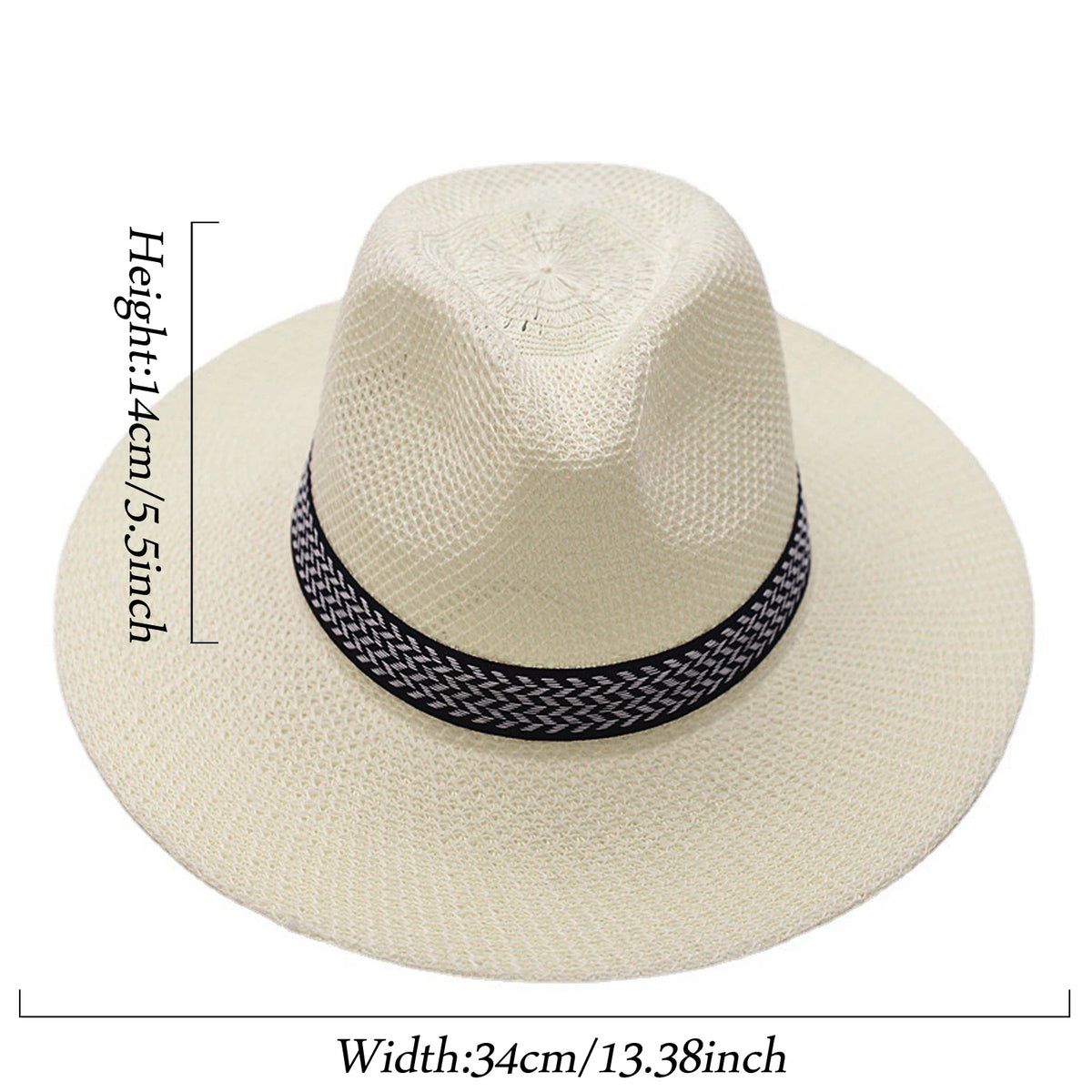 Men's Straw Woven Top Hat Wide Brim Sun Cap Summer Casual Outdoor Holiday