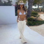 Women's trousers, fashionable and versatile, solid color, drawstring straight trousers, beach sun protection trousers