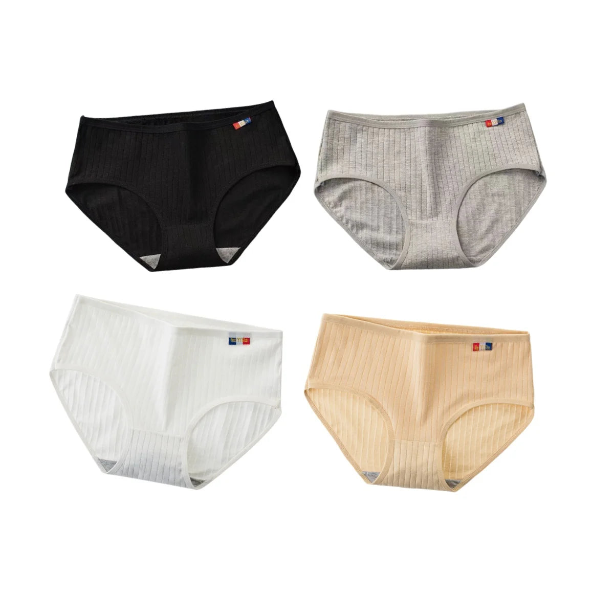 4Pcs/Set Women's Mid-Rise Cotton Panties Breathable Soft Ribbed Underwear Solid Lingerie Stretchy Comfort Daily Briefs M-XL