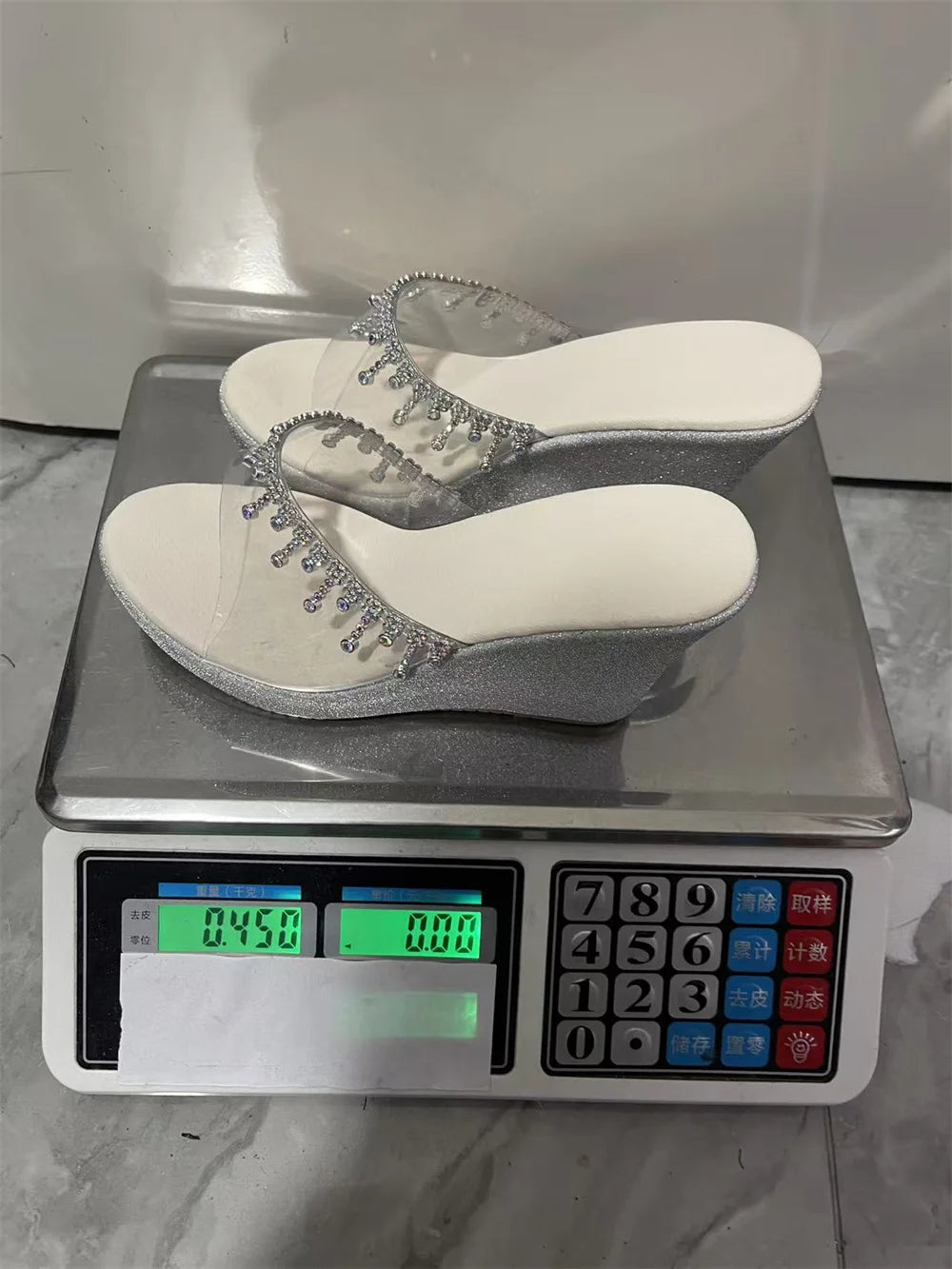 EUR Size 43 Silver Glitter Rhinestone Tassel PVC Slide Mules Slip On Wedge Platform Sandals Summer Beach Party Daily Shoes