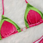 2025 Splicing Halter Velvet Bikini Female Swimsuit Women Brazilian Swimwear Two-pieces Bikini Set High Cut Bathing Suit Swim