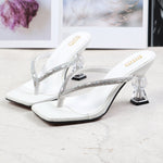 2025 Summer Flip Flops Crystal Slides Women 8cm High Heels Mules Crystal Glitter Block Low Heels Slippers Glitter Platform Shoes