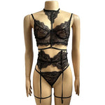 Women's Sexy Lingerie Set - Lace Patchwork See Through Bra & Garter Thongs-2024 Erotic Lingerie Costume