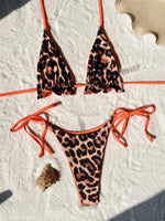 2026 Summer Leopard Print 3 Pieces Suit Swimwear Reversible Sexy Halter Lace-up Bikini Set Drawstring Skirt Cover Up Beachwear