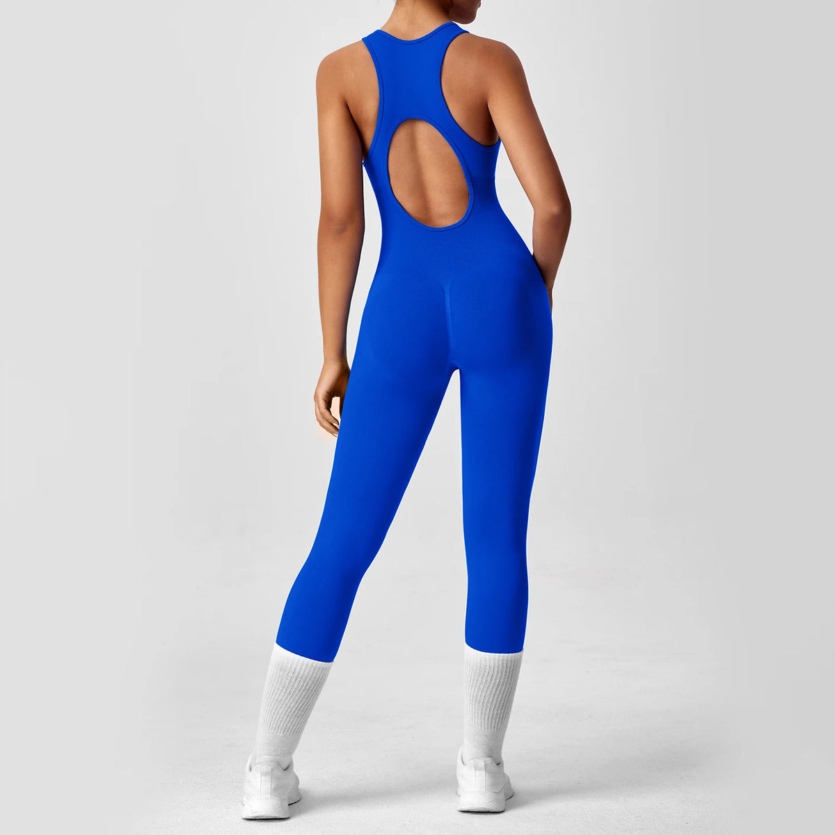 Open Back Racerback Yoga Jumpsuit Women Seamless Butt Lifting High Elastic Gym Workout One Piece Bodysuit