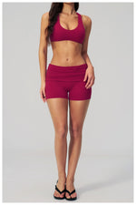 Women Two Piece Gym Yoga Sets Back Cross Sports Bra Pleate High Waist Short Fitness Suit Outdoor Running Camisole Tops Outfits