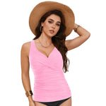 Women Bikini Tankini Top Front Knot Ruched Swimsuit V Neck Bathing Suit Swim Top Cross Back Swimwear Tops Summer Beach Wear