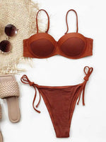 Bikini Sexy Women Push Up Swimwear Swimsuit Brown Patchwork Pleated Knotted Bikinis Set Bathing Suit Beach Bikini Female 2026