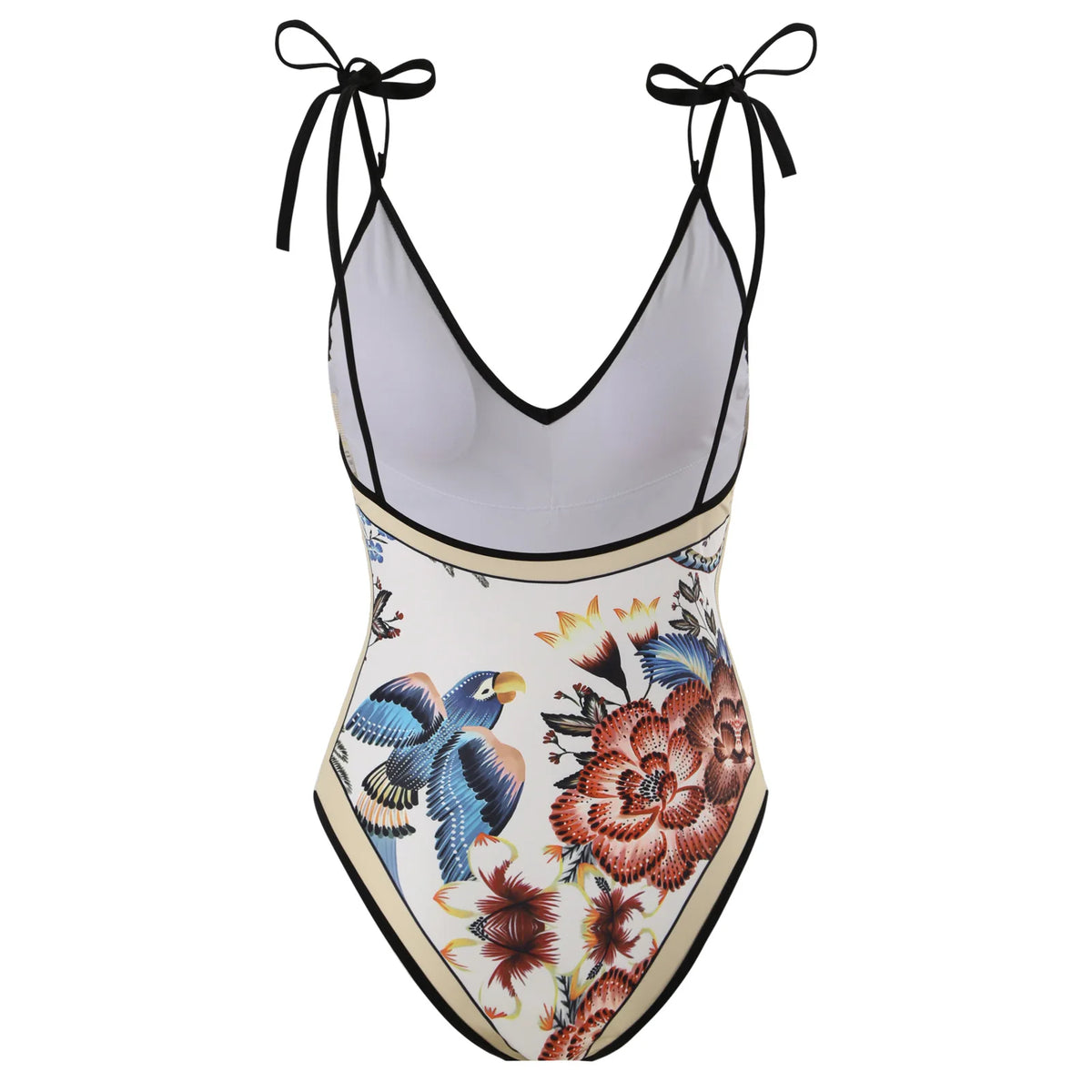 Sexy One-piece Swimsuit with Skirt Swimwear Women Flower Bird Print Body Bathing Suit Beach Swim Pool 2024 Female Swimming Suit