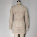 Long Sleeve Hollow Out Crochet Knitted Tunic Beach Dress Beach Wear Beachwear Beach Cover Up Cover-upsFemale Women V6552