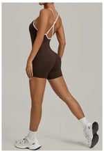 Spring/summer Women's Contrasting Yoga Jumpsuit Hollow Out Cross Back Camisole One Piece Sports Suit Hip Lifting Fitness Romper