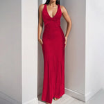 Sexy Elegant Party Long Dress Fashion Summer Solid Color V-Neck Halter Neck 2025 Backless Vestidos Sleeveless Beach Maxi Dresses