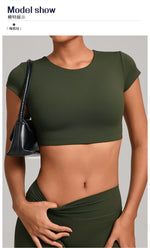 No Padded Women's Yoga T-shirt Short Sleeves Bra Backless Fitness Top Beautiful Back Gym Clothes Form-fitting Running Tee