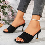 Women'sRound Toe Open Toe Stiletto Sandals Fashion Pleated Slip-On Slippers