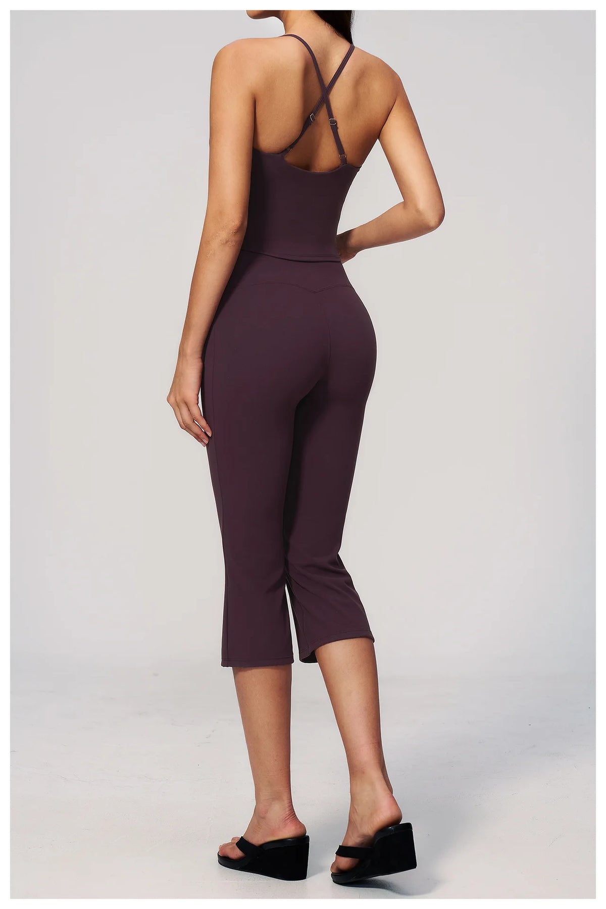 Summer New Yoga Clothing Women Solid V Neck Slim Sports Tank Top Athletic Wear High Waist Butt Lift Mid Pants Gym Fitness Suits