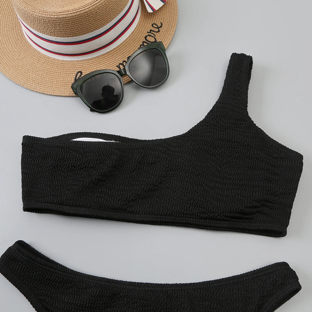 One Shoulder Bikinis 2026 Women Sexy Swimwear Female Brazilian Swimsuit Solid Beachwear Bathers Bathing Swimming Swim Suit