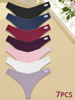 New 7Pcs Women Cotton Waffle Style G-string Panties Ladies Soft Thongs Female S-XL Low-Rise T-Back Panties Bikini Underwear 2024