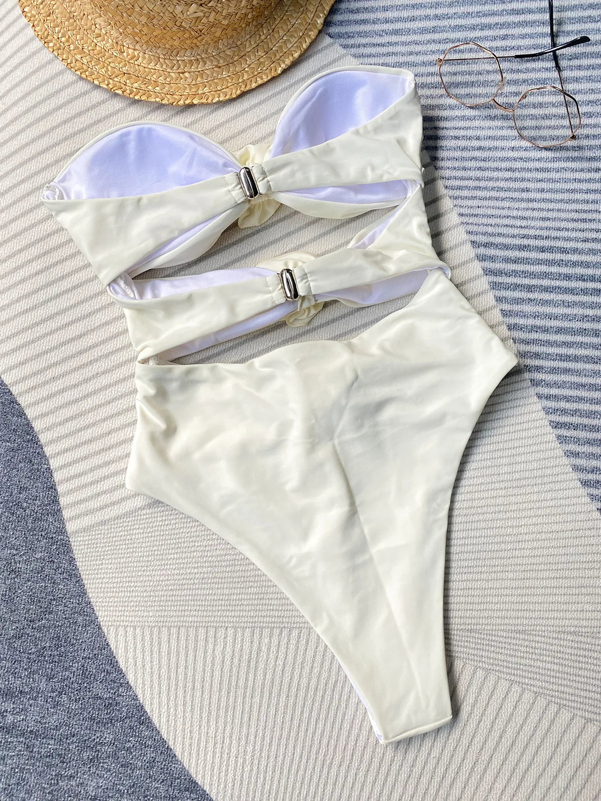 DEKA Solid Floral Swimwear Ruffle One Piece Swimsuit Hllow Out Push Up Women Bikini Set Slimming Bathing Suit Beach Wear