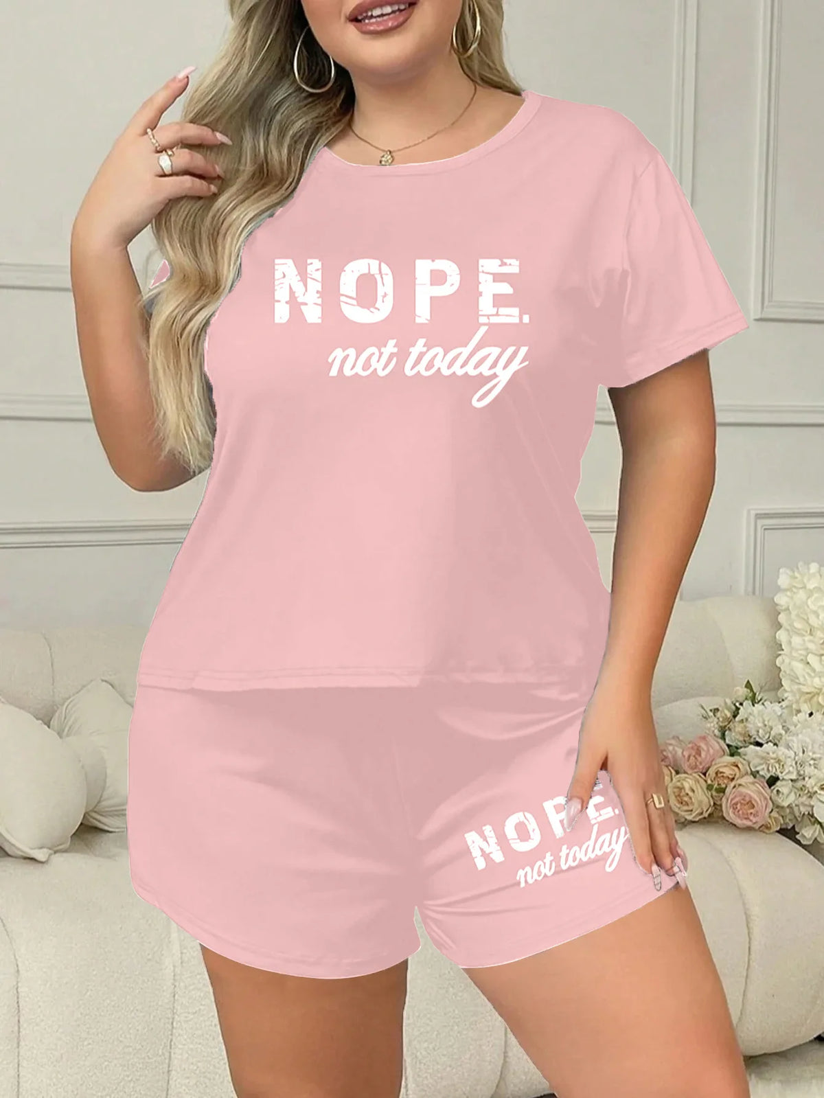 Summer fashion home wear European and American large size short-sleeved shorts two-piece pajamas 4XL 5XL