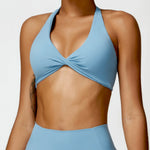 Women's Nylon Sports Bra Halter Sports Underwear Front Twist Naked Feel Sexy Yoga Gym Push Up Workout Padded Bralette Bathsuit