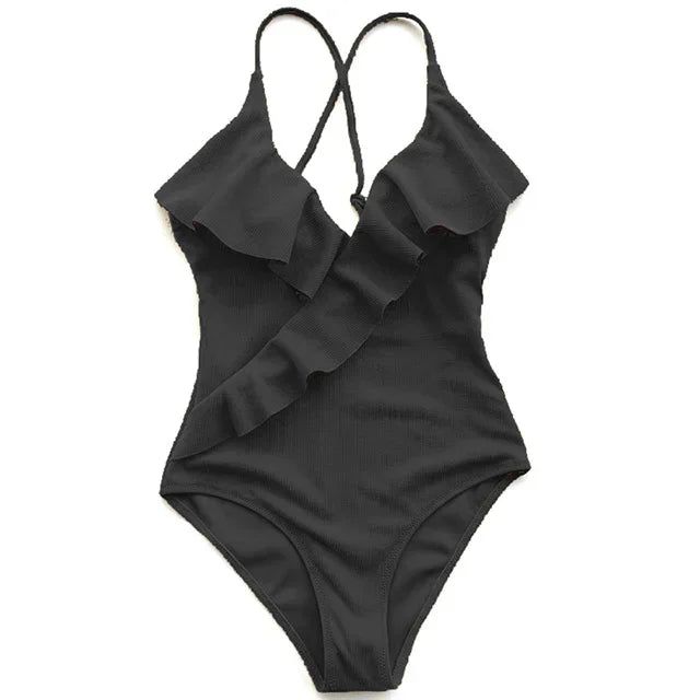 S - XXL Sexy Ribbed Ruffled One Piece Swimsuit Women Swimwear Female Monokini High Cut Bather Bathing Suit Swim Wear Bodysuit