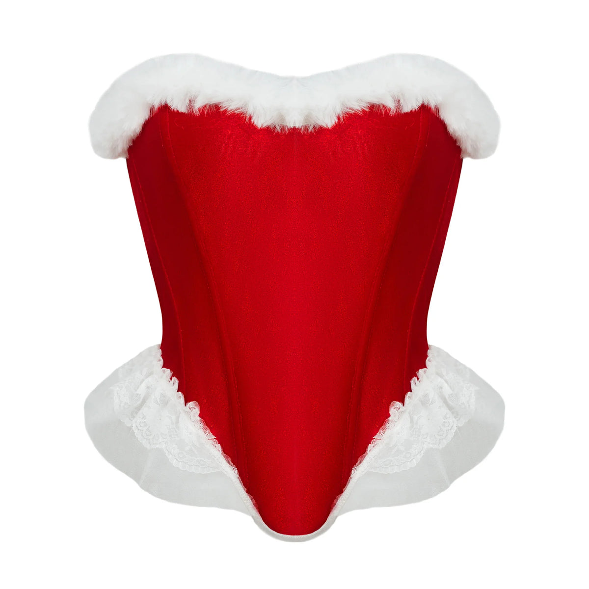 Women’s Sexy Christmas Lingerie, Santa Girl Bodysuit with Fringe Trim, Push-up Shapewear for Full Bust & Side Smoothing
