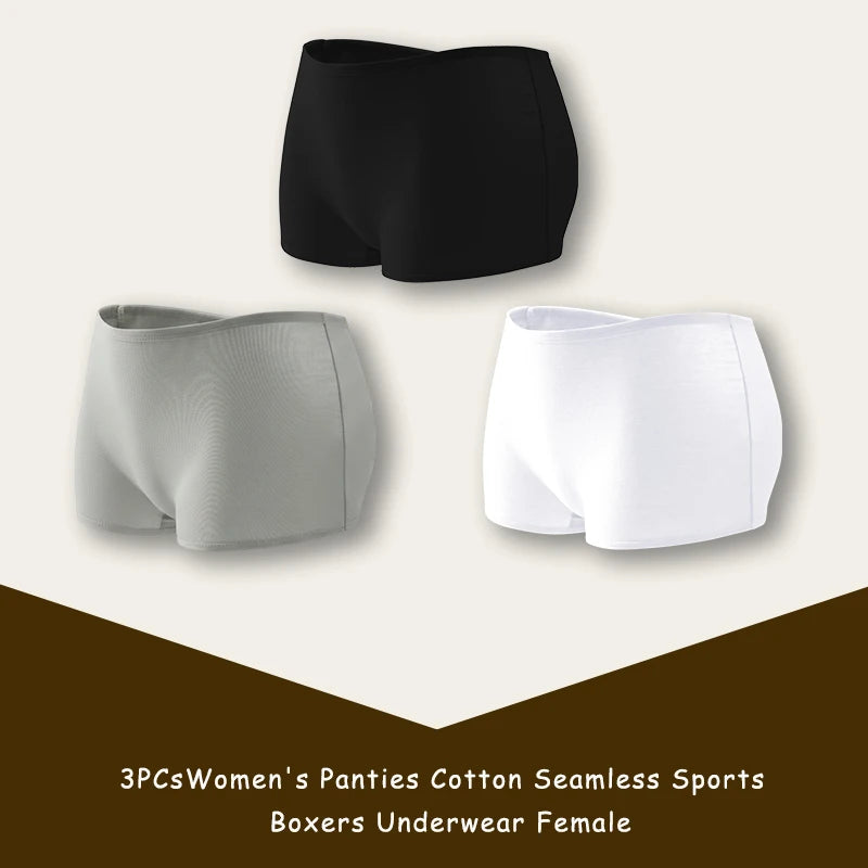 3PCS/SET Women Panties Cotton Seamless Sports Boxers Underwear Female Solid Color Briefs Cozy Lingerie Intimate Underpants XS-XL