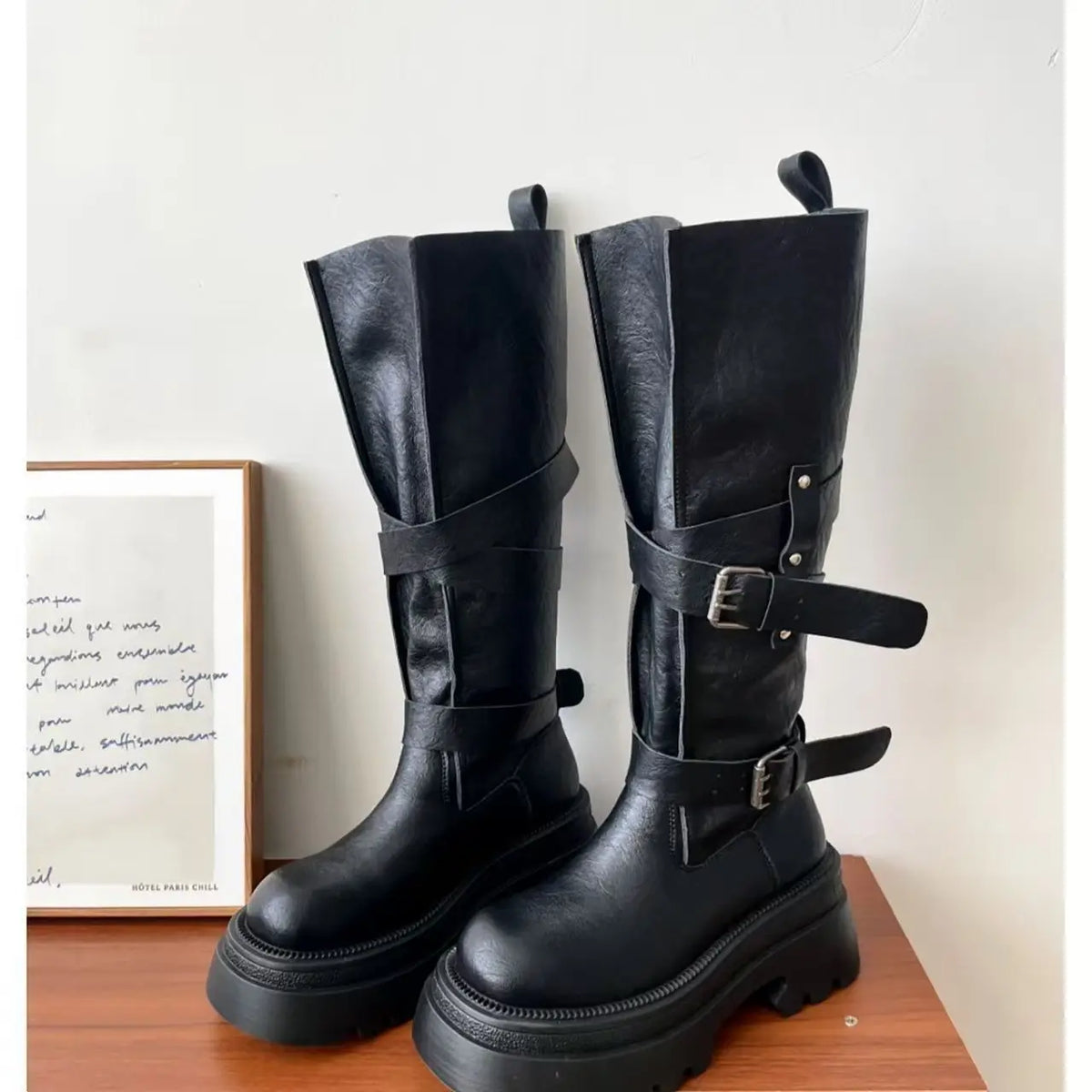 2026 New Vintage Thick Bottom Woman Knee High Boots Fashion Belt Buckle Zippers Shoes Female Knight Long Booties Shoes