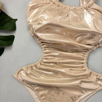 Sexy Gold One Piece Swimsuit 2025 Women Halter Neck Pleate Backless Tummy Control Swimwear Beach Bathing Suit Holiday Monokini