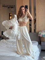 Ahagaga Fashion Women's Sets Suits Camisole Deep V-Neck Sleeveless 2Pcs ( Short Tops+Long Pants) Sleepwear Female Tracksuits